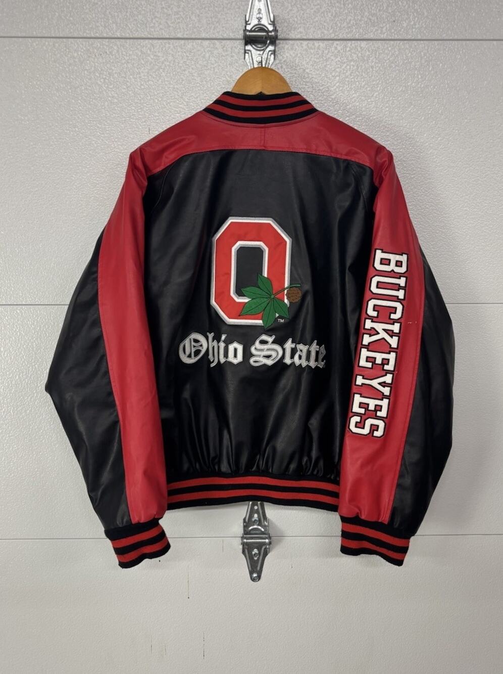 Vintage Ohio State Buckeyes Leather Jacket Mens Large Faux Steve and Barrys 90s